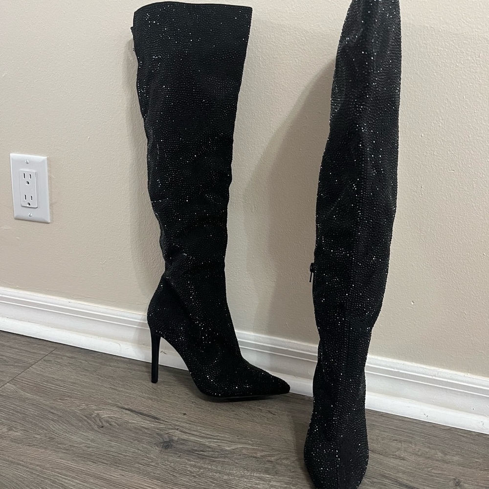 INC International Concepts Sparkling Black Over-the-Knee Boots